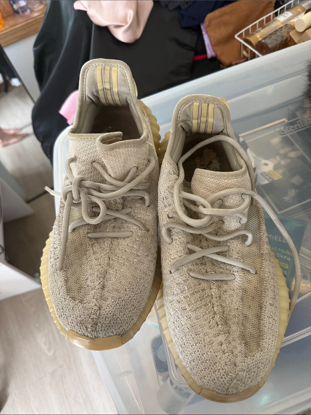 Mens Neutral Knit Lace-Up Sneakers - Beige